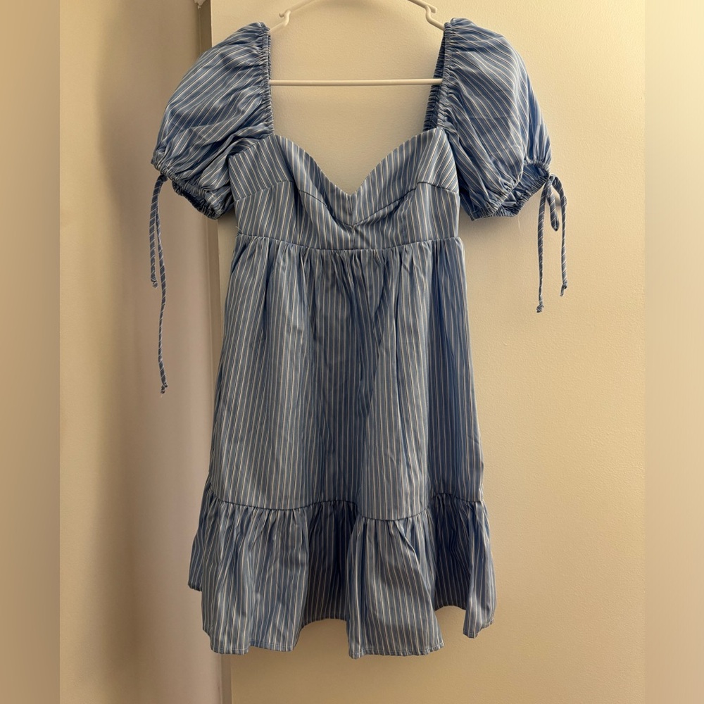 Blue and white striped dress